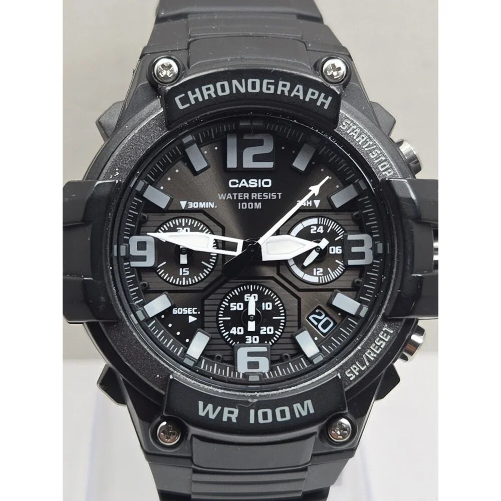 Casio Mens Black 50mm Chronograph Date 100M Sports Watch New Battery